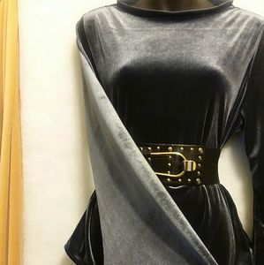 Gray Stretch Velvet Bodysuit